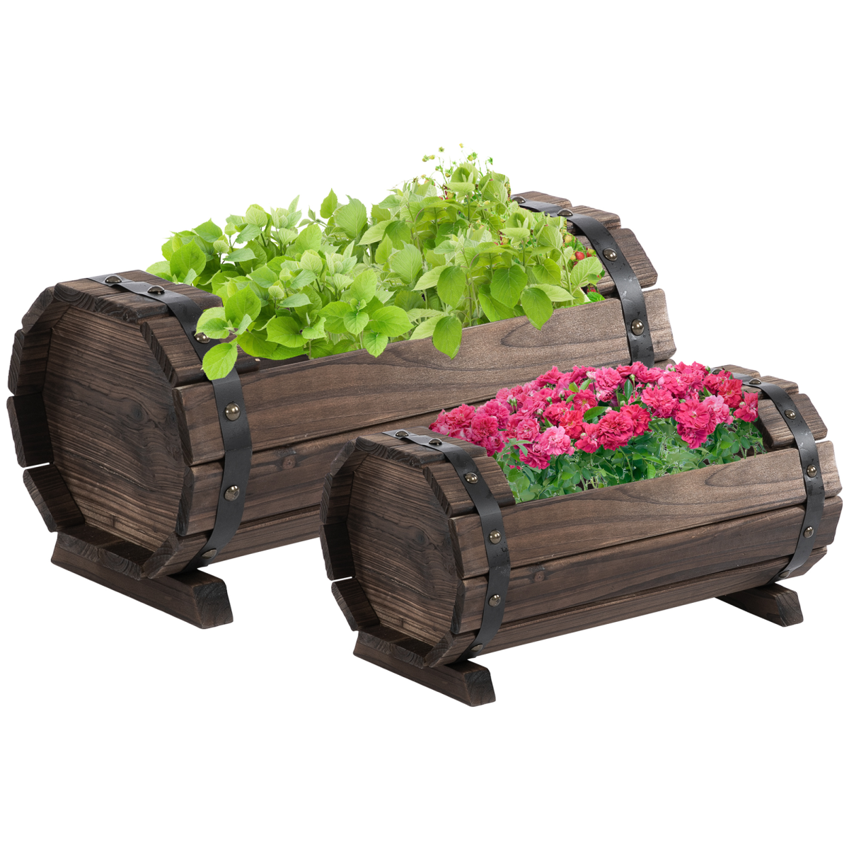 2PCs Wooden Planter Box Flower Plant Pot Flower Beds Plant Box