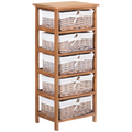 5-Drawers Storage Unit Wooden Frame with Wicker Woven Baskets
