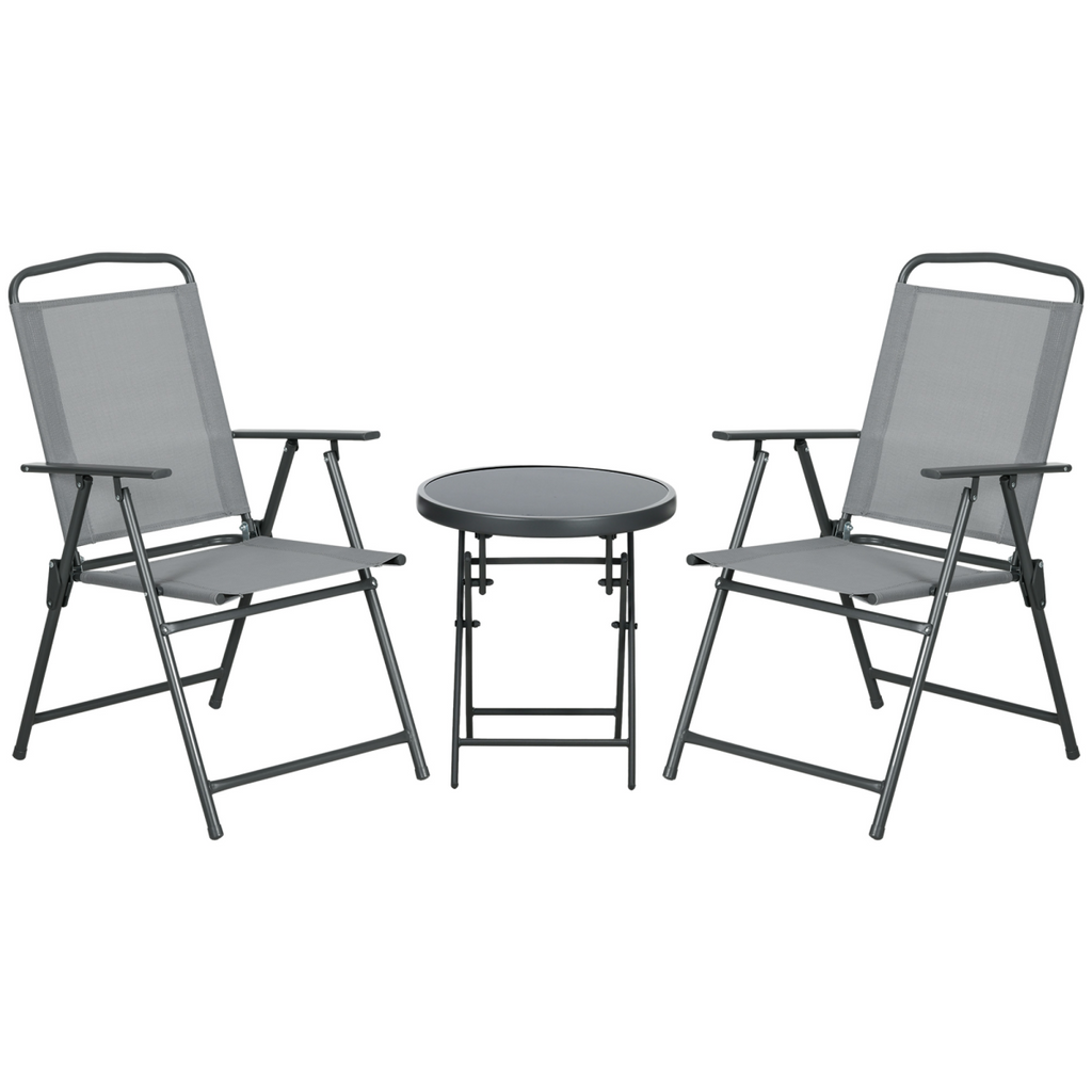 Outsunny Patio Bistro Set Folding Chairs & Coffee Table for Balcony,Grey