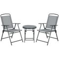Outsunny Patio Bistro Set Folding Chairs & Coffee Table for Balcony,Grey
