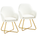 HOMCOM Accent Chair Set of 2, Cashmere Armchair with Steel Legs, Cream White