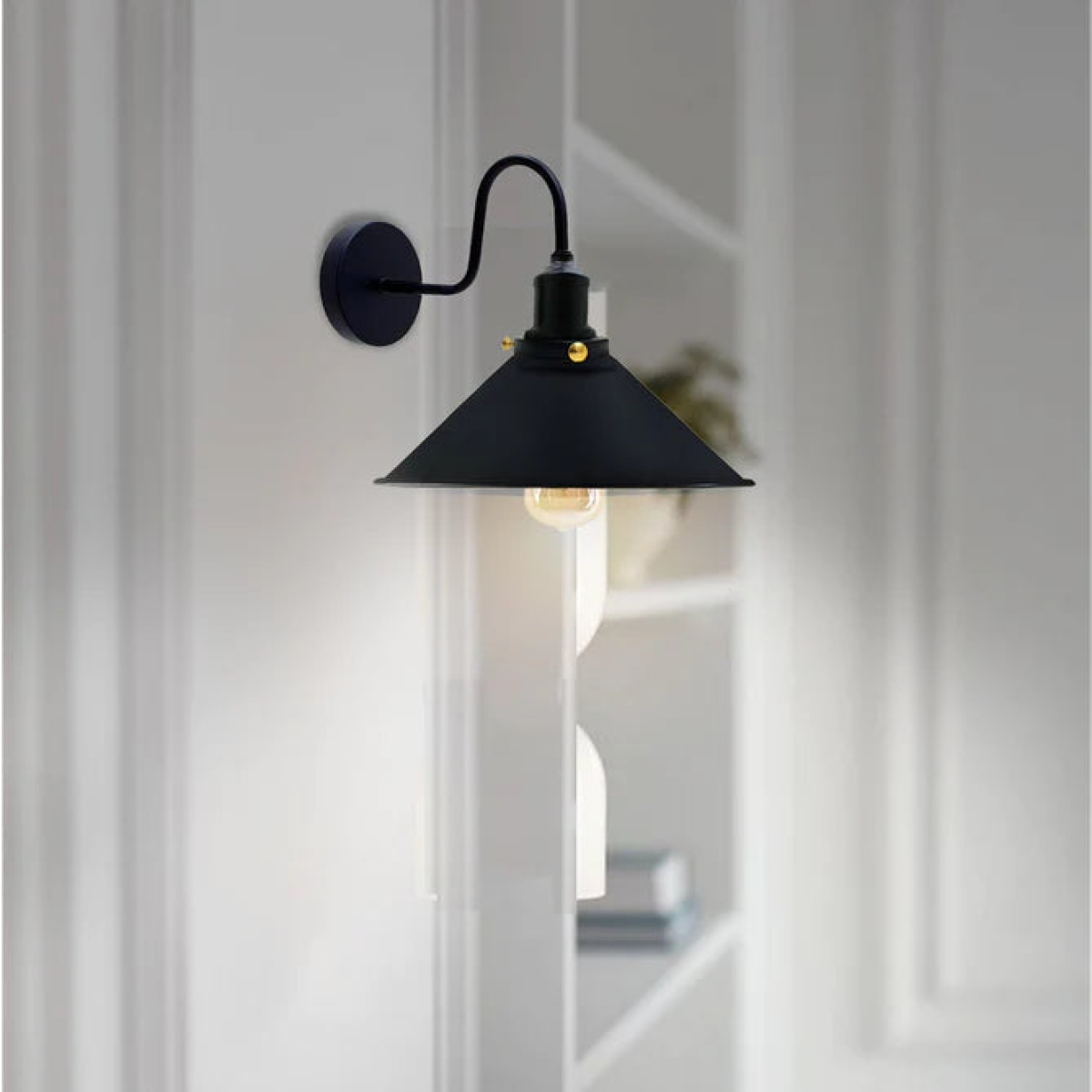 Black Vintage Industrial E27 Wall Sconce with Swan Neck Wall Light ~2484