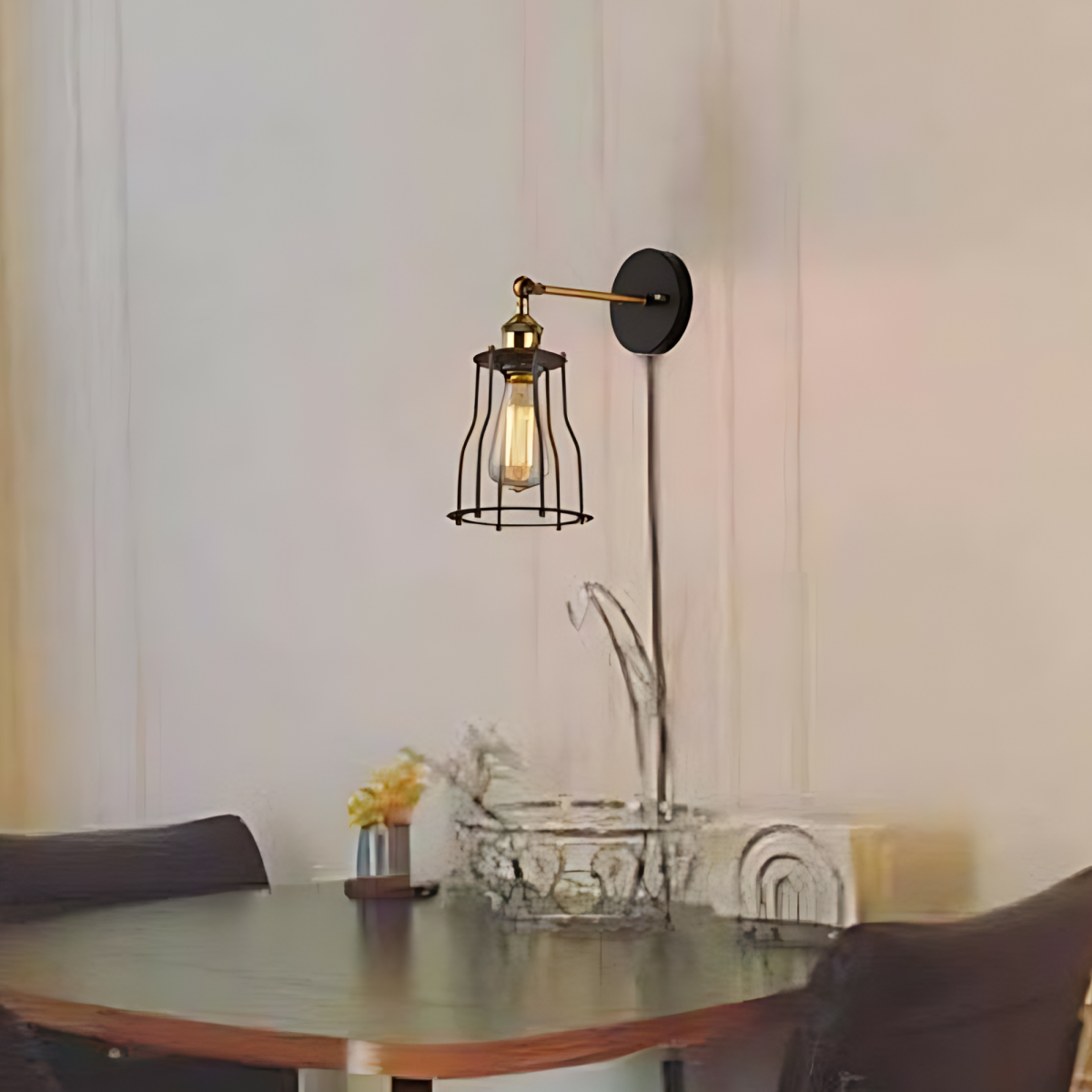 ?Black Industrial Plug-In Wall Sconce with Dimmer Adjustable Arm Lamp~2259