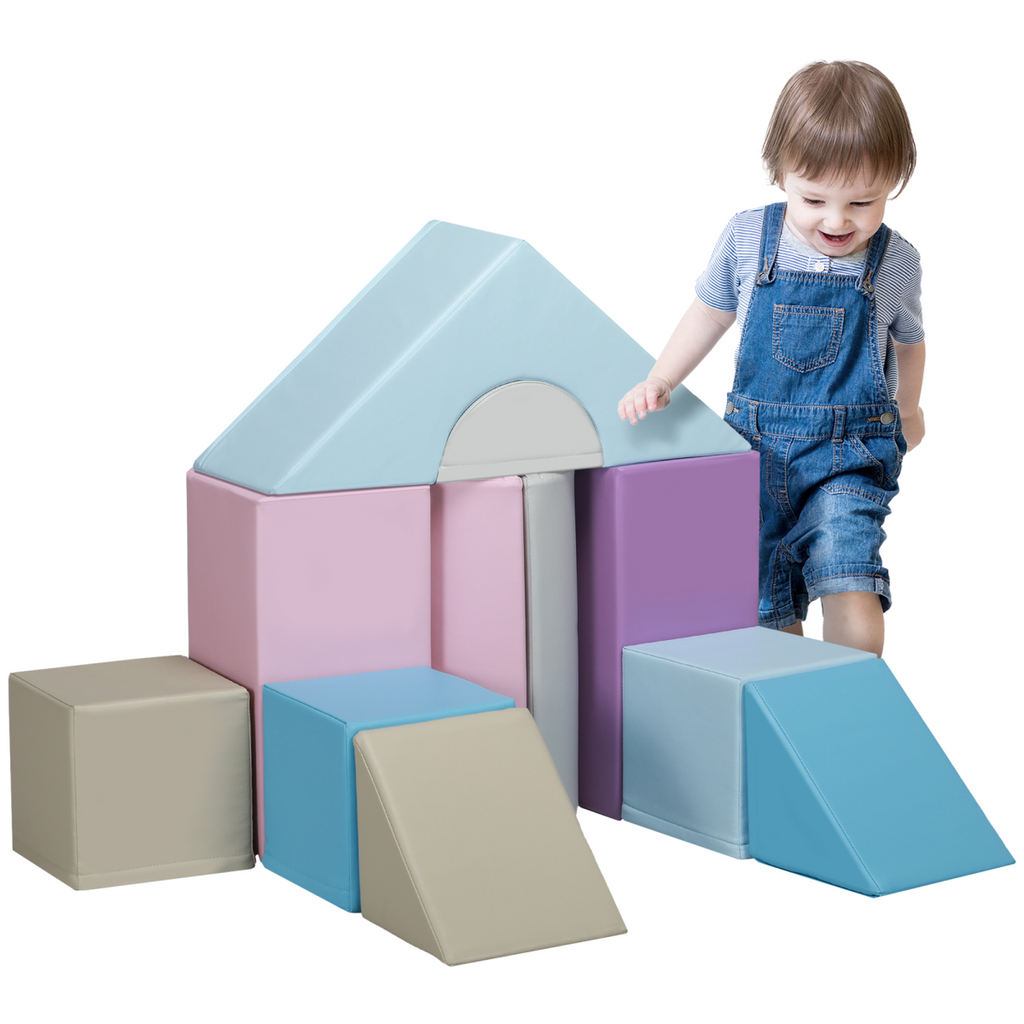 HOMCOM 11 Piece Soft Play Equipment for Toddlers, Soft Play Set, Blue