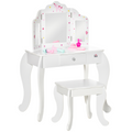 Kids Vanity Table & Stool Girls Dressing Set w/ Rotatable Mirror Drawer HOMCOM