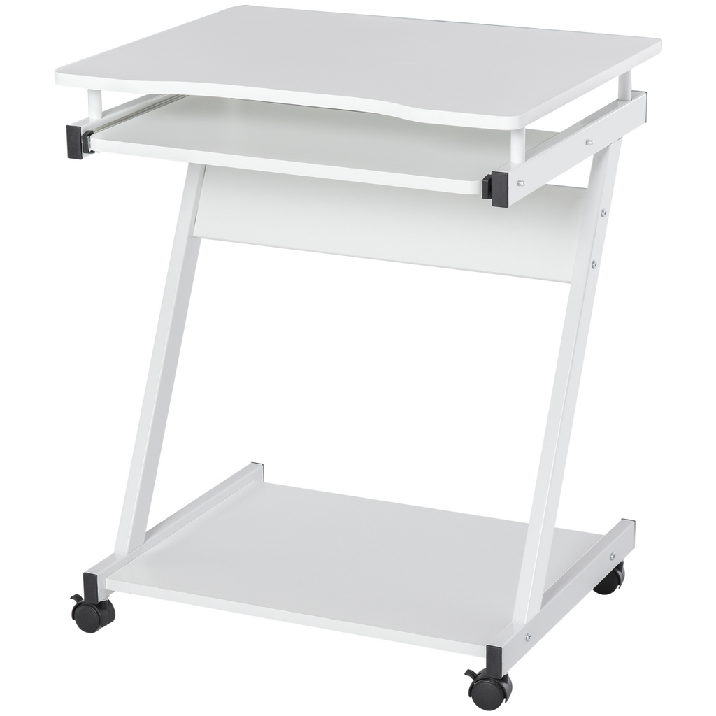 Computer Desk with 4 Moving Wheels Sliding Keyboard Tray White