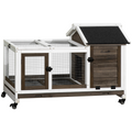 Rabbit Hutch Guinea Pig Cage with Slide-out Tray Wheels for Outdoor & Indoor