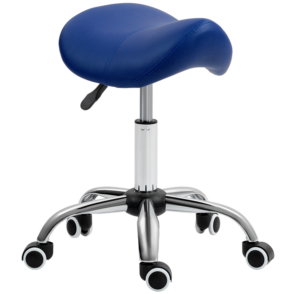 HOMCOM PU Leather Saddle Stool with Moulded Padded Seat Adjustable Height Blue