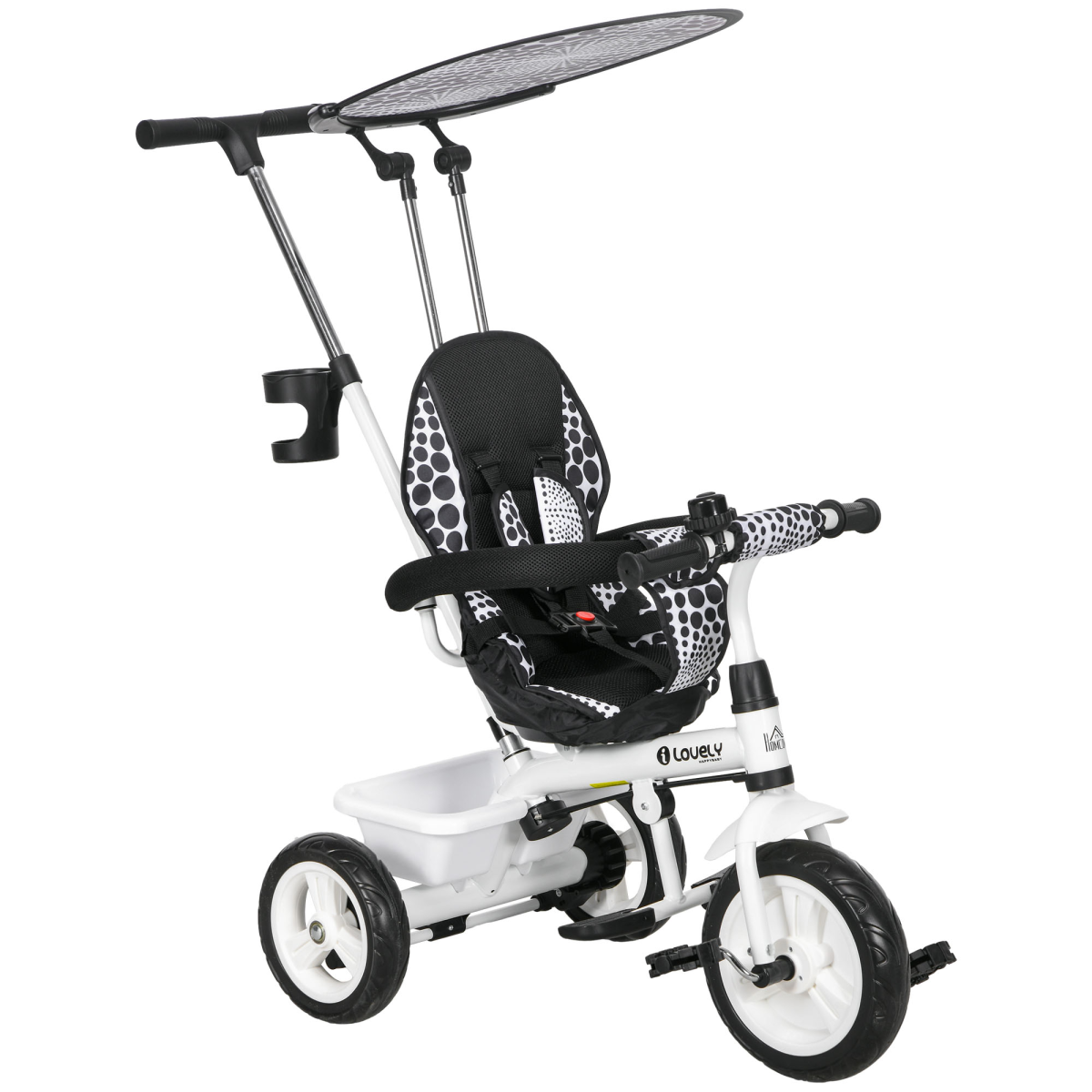 HOMCOM 6 in 1 Kids Tricycle with Removable Handle for 1.5 year, White