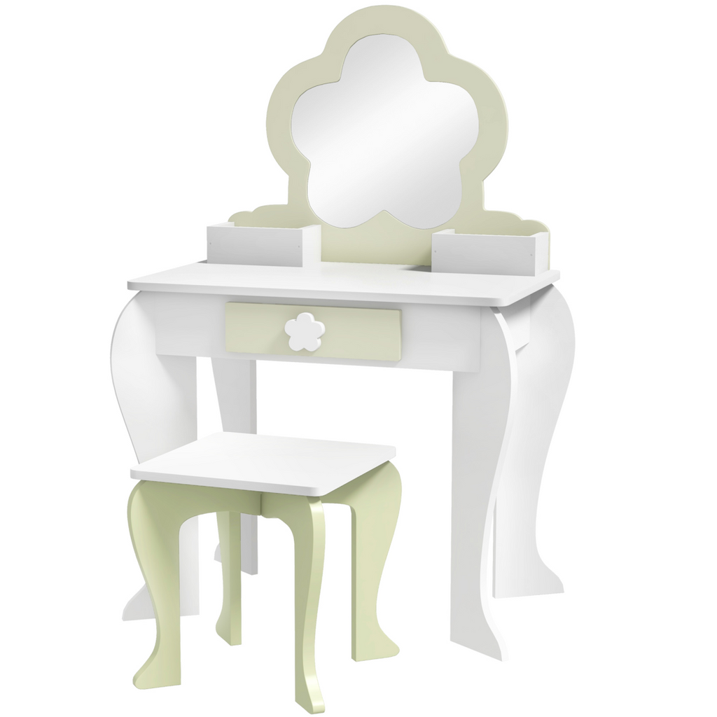 ZONEKIZ Kids Vanity Table Set, Beauty Flower Design, for Ages 3-6 Years - White