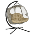Double Hanging Egg Chair 2 Seaters Swing Hammock w/ Cushion, Brown
