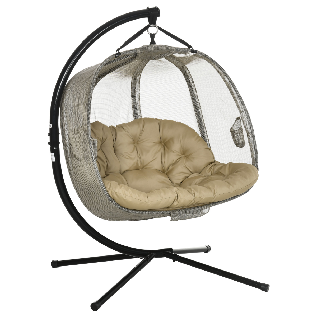 Double Hanging Egg Chair 2 Seaters Swing Hammock w/ Cushion, Brown