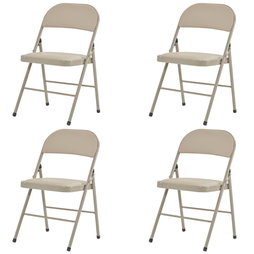 4pcs Elegant Foldable Iron & PVC Chairs for Convention & Exhibition  Light  Brown