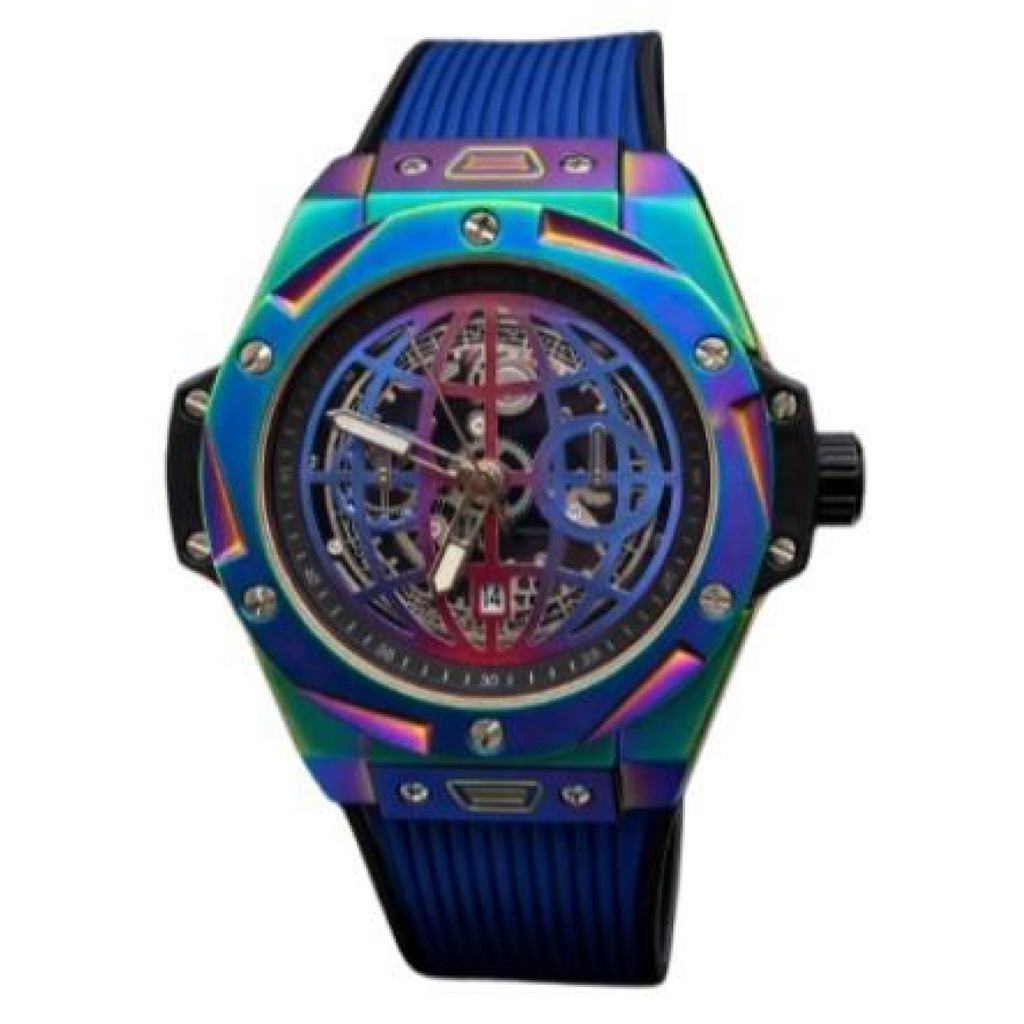 New Rainbow Watch Men's Dated Dial Analogue Blue Rubber Strap Watch NY London