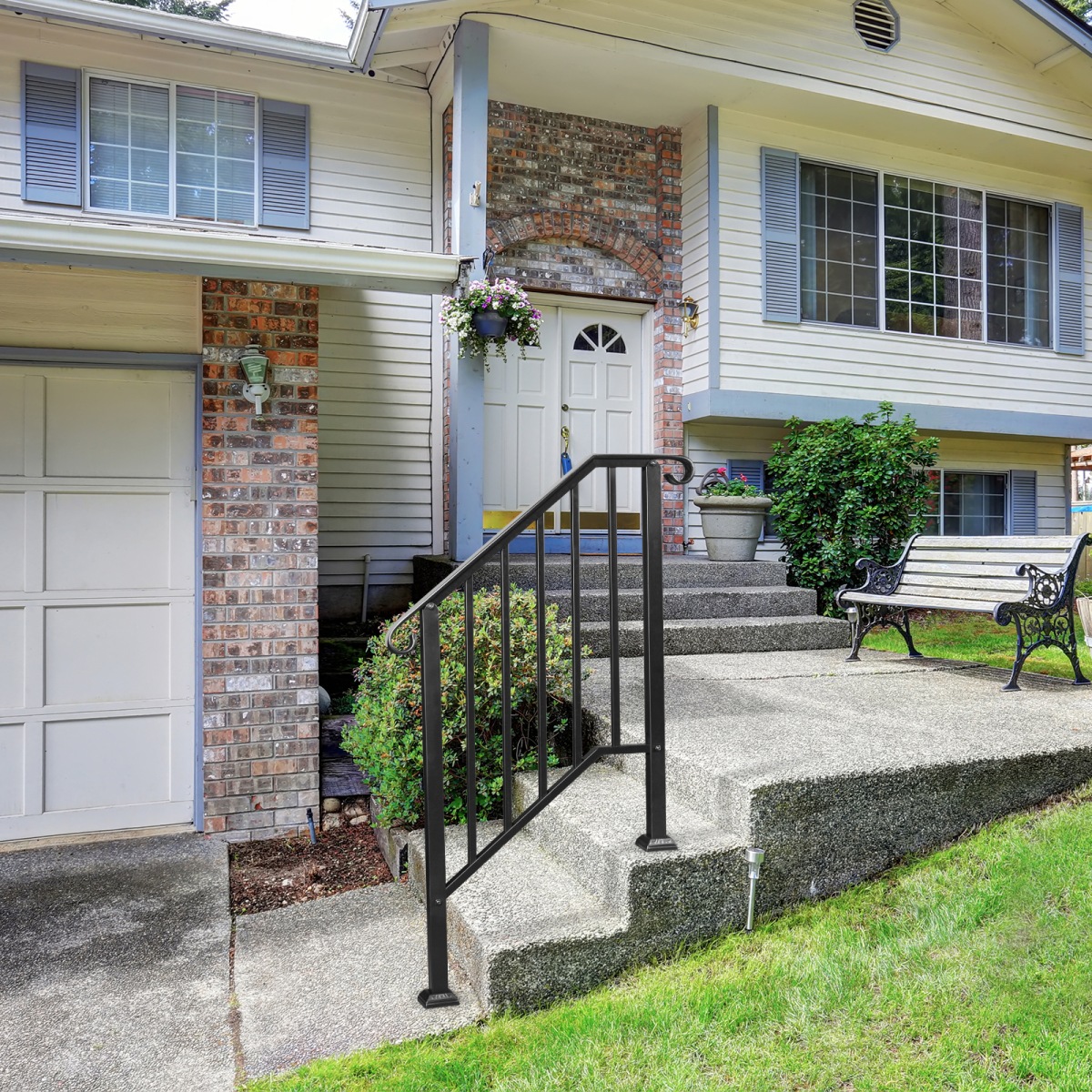 [Same Code：55022277 82359152]Artisasset Matte Black Outdoor 2-Step Iron Handrail