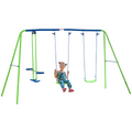 Metal 2 Swings & Seesaw Set Height Adjustable Outdoor Play Set, Green Outsunny