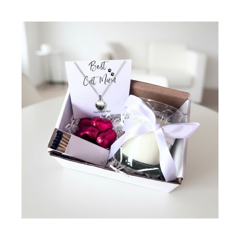 Small Best Cat Mum Gift Hamper Necklace Chocs & Candle