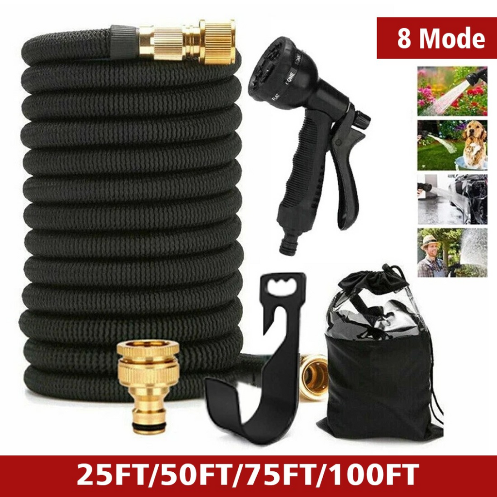 Heavy Duty 100FT Expandable Garden Hose Pipe Flexible With Water Spray Gun UK