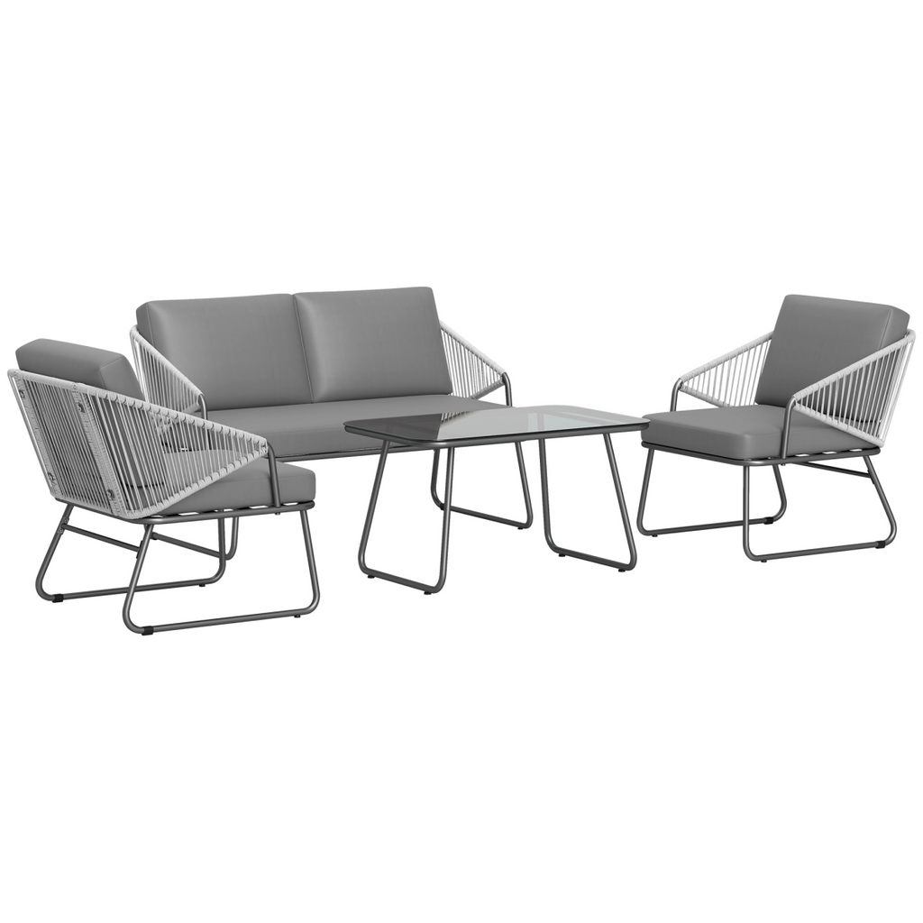 Outsunny 4 Piece Rattan Garden Furniture Set with Cushions, Grey