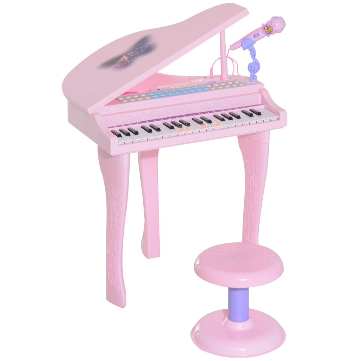 37 Key Musical Mini Piano Electronic Keyboard Microphone Stool Pink