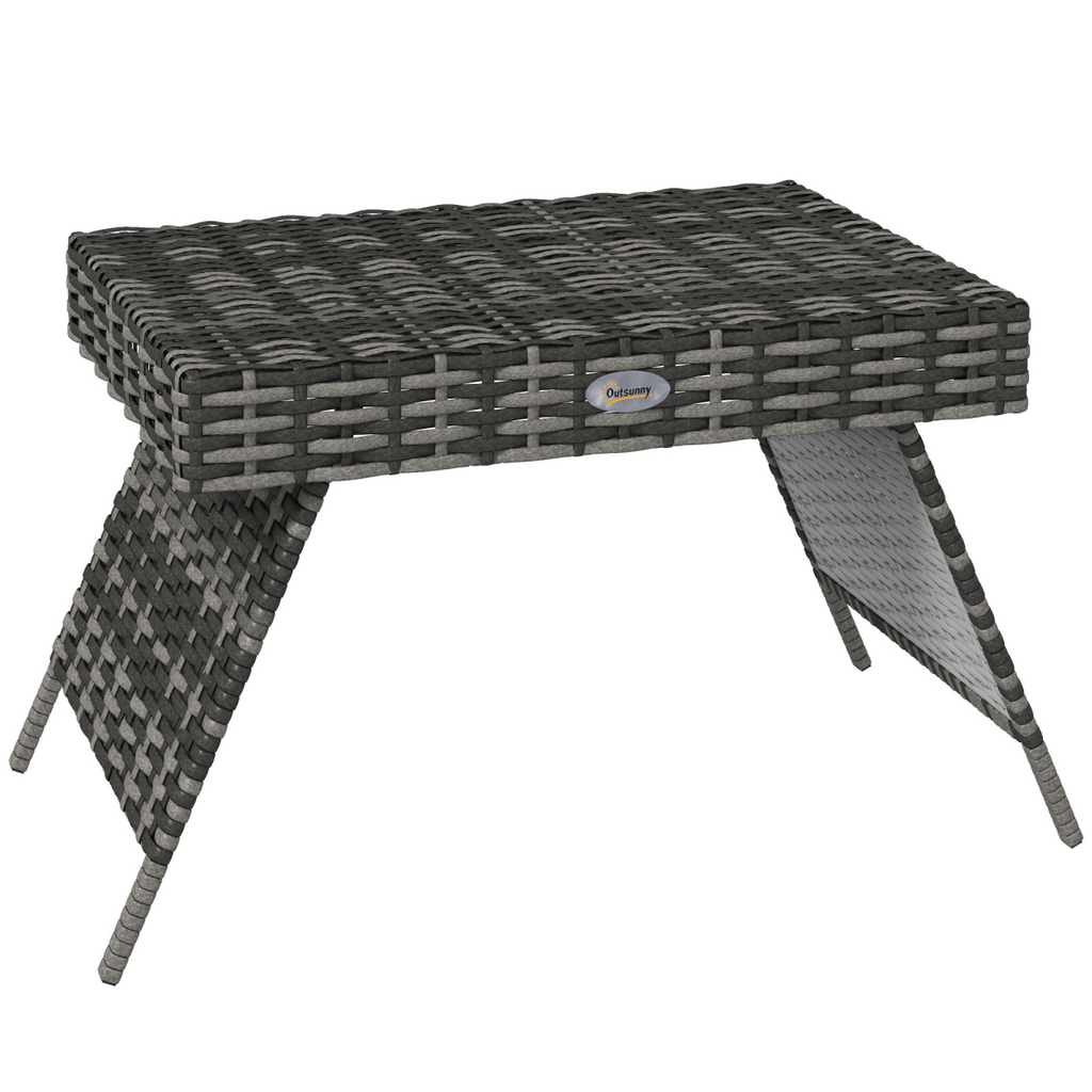 Outsunny Foldable Outdoor Coffee Table, Metal Frame Rattan Side Table, Grey