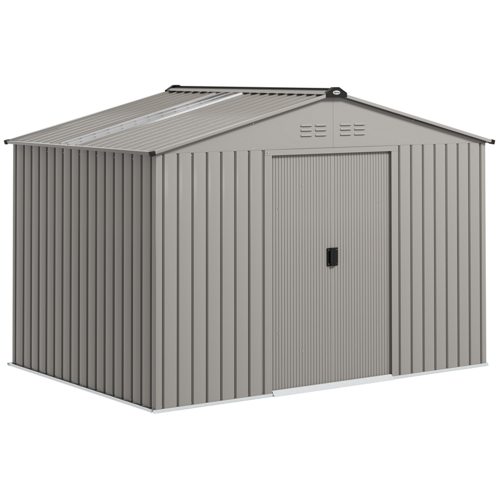 Outsunny 9 x 6FT Galvanised Garden Storage Shed with Sliding Door, Grey
