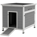 PawHut Wooden Duck House, Poultry Coop with Double Doors, Openable Roof, Grey