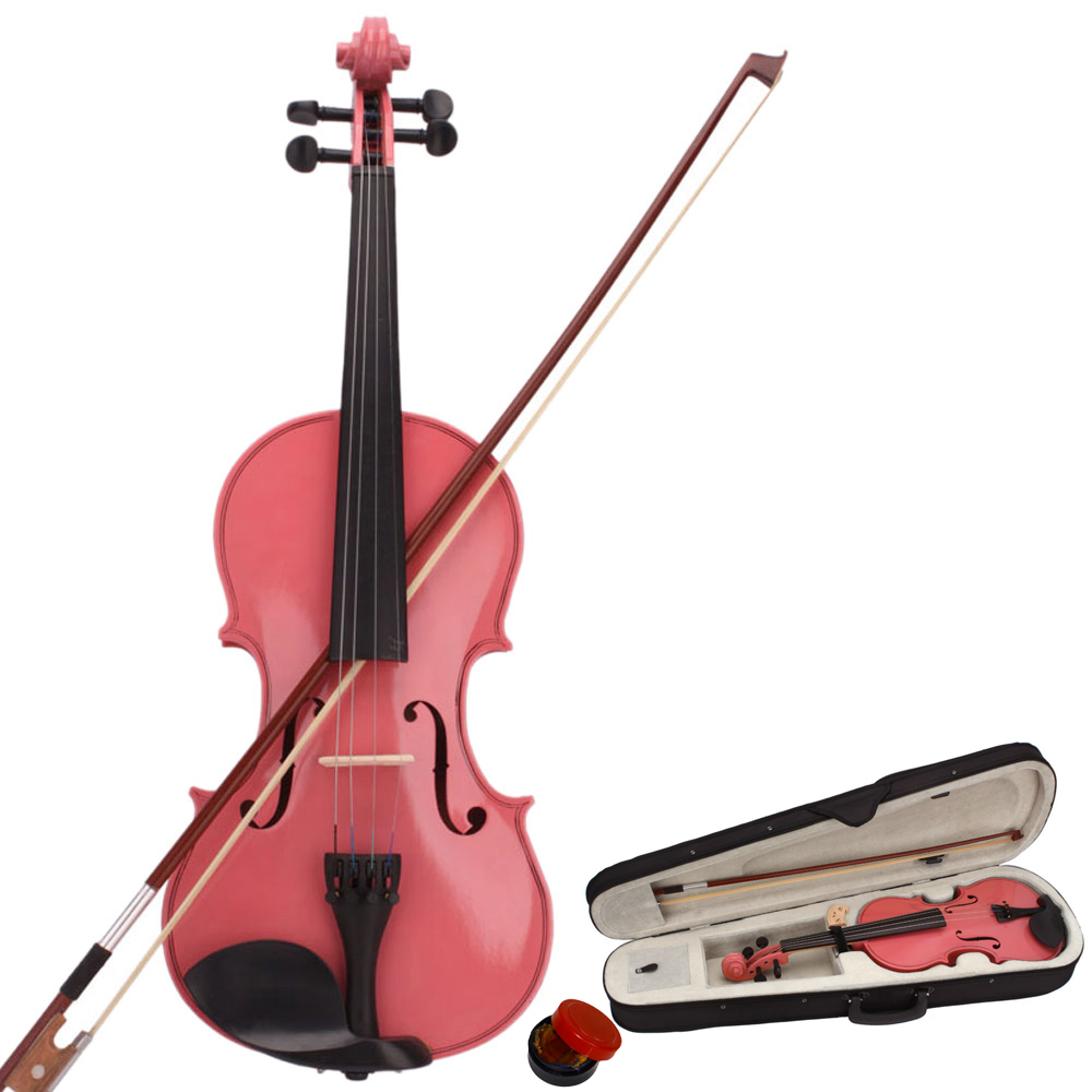 New 1/4 Acoustic Violin Case Bow Rosin Pink