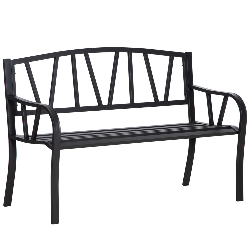 2-Seater Bench Solid Metal Loveseat Decorative Backrest Ergonomic Armrest
