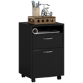 HOMCOM 60cm Storage Cabinet w/ Drawer Open Shelf Metal Handles 4 Wheels Black
