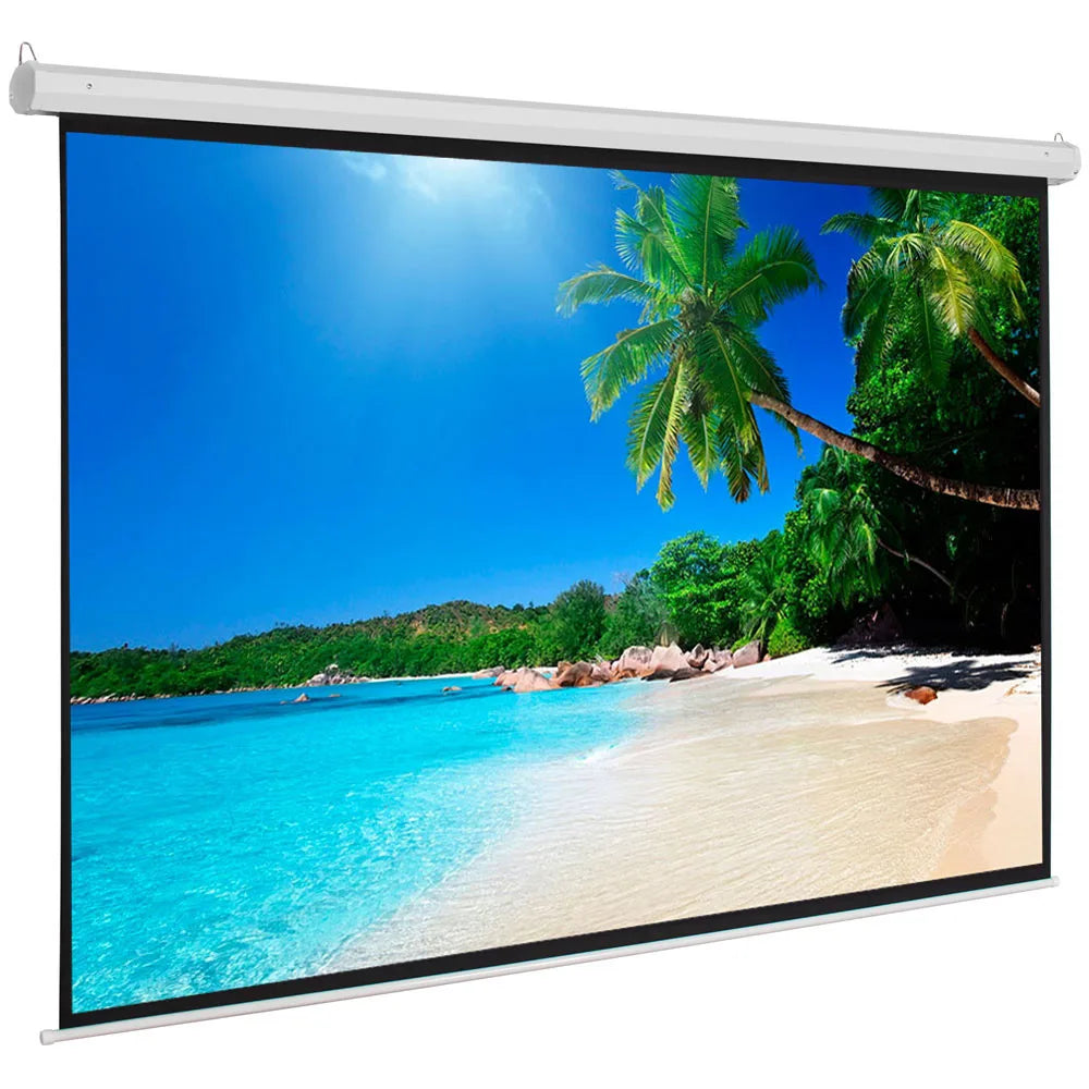 UK Plug, 100 inch 16:9 Aspect Ratio Manual Self-locking Warp Knitted White