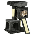 Cat Rest & Play Activity Tree w/ 2 House Perch Scratching Post Black Pawhut