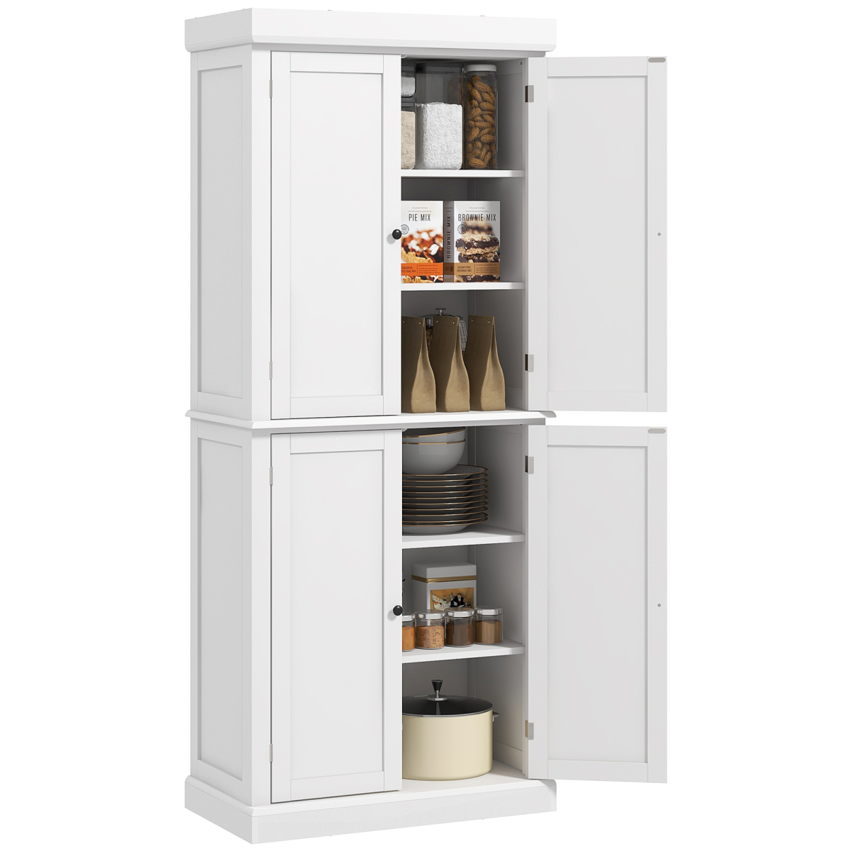 Freestanding Kitchen Cupboard, 6-Tier Cabinet Organizer w/ 4 Adjustable, White