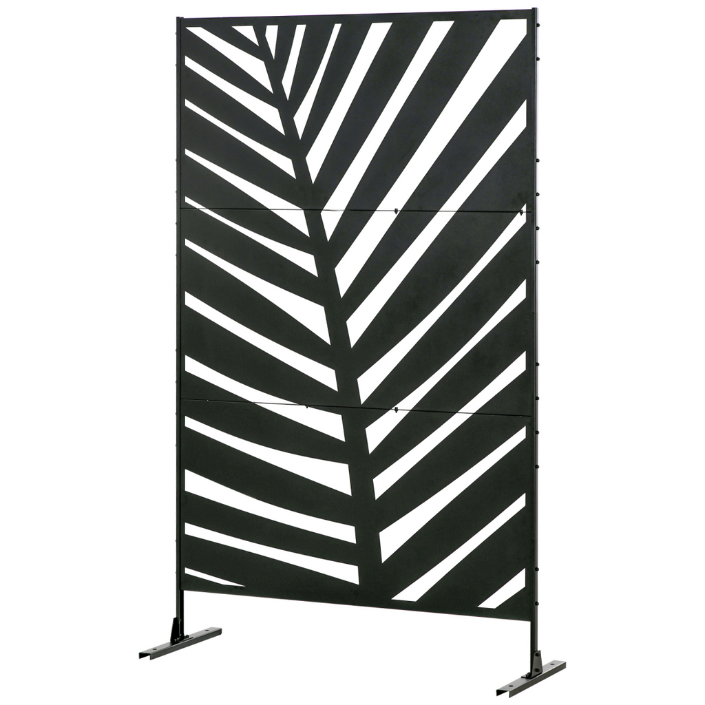 Outsunny 6.5FT Metal Outdoor Privacy Screen Panel with Stand, Banana Leaf Style
