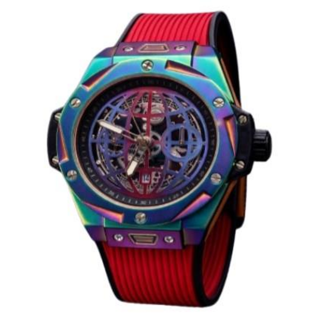 New Rainbow Watch Men's Dated Dial Analogue Red Rubber Strap Watch NY London