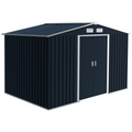 9 x 6FT Garden Roofed Metal Storage with Foundation Vent & Doors, Dark Grey
