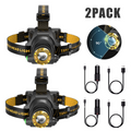 (2 Pack) USB Rechargeable LED Headlamp 3 Modes Head Torch Zoomable Headlight+Car