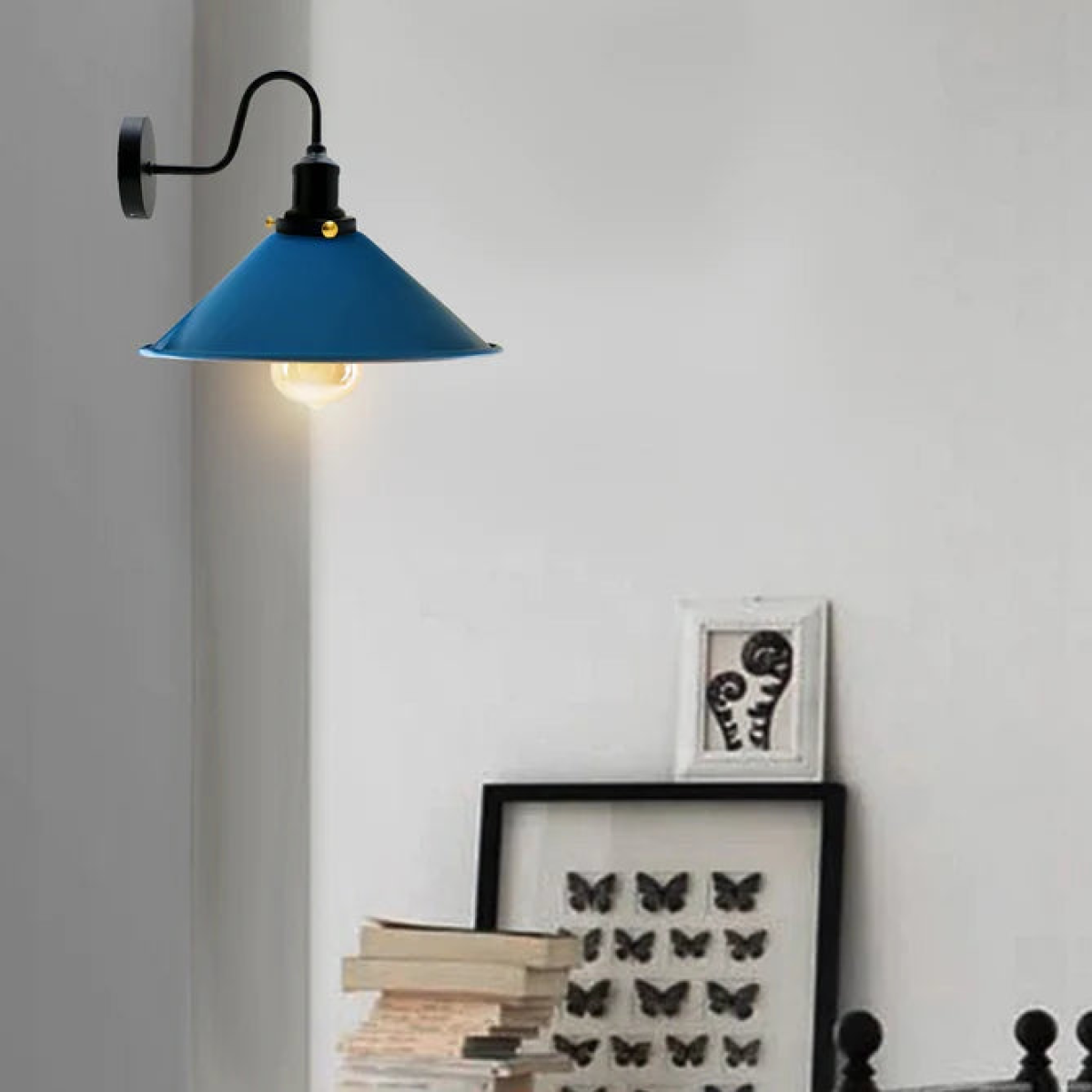 Blue Vintage Retro Industrial Swan Neck Metal Arm E27 Wall Light Lamp~2483