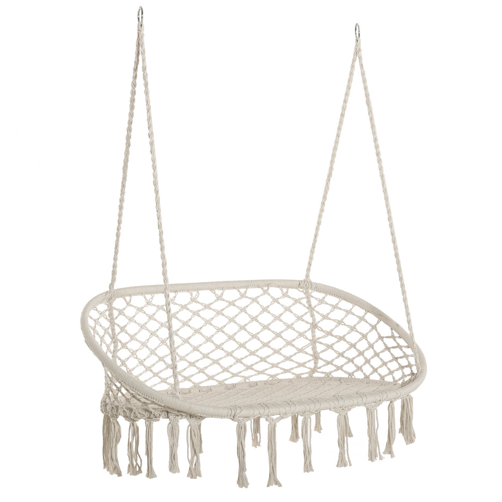 Hanging Hammock Chair Cotton Rope Swing & Metal Frame Large Macrame, Cream White
