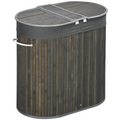 100L Bamboo Laundry Basket with 2 Compartments Washing Baskets Grey HOMCOM