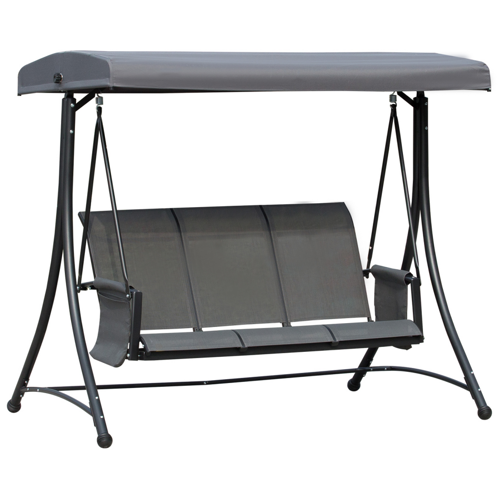 3 Seat Metal Fabric Backyard Patio Swing Chair with Canopy Top Outsunny