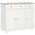 Sideboard with Rubberwood Top, Buffet Drawers and Adjustable Shelves White