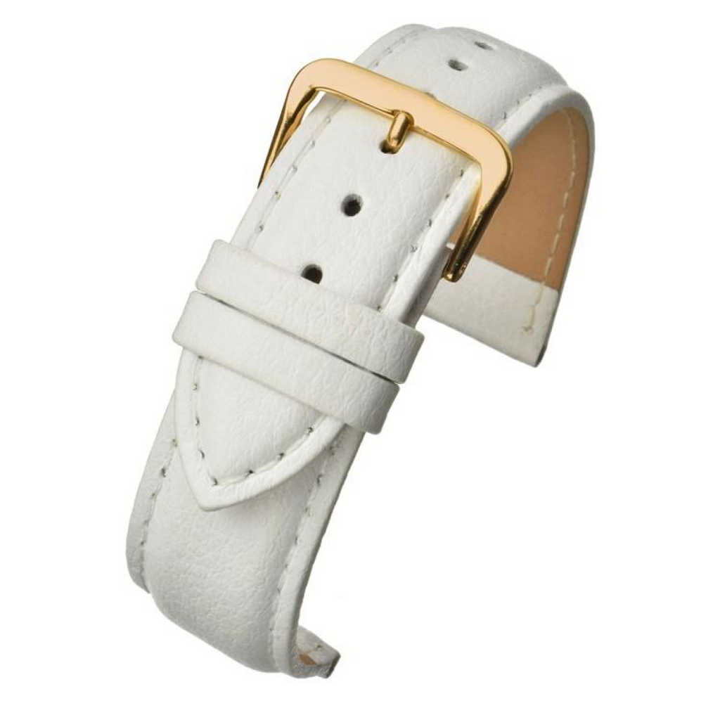 White Padded Buffalo Grain Leather Watch Strap 12mm
