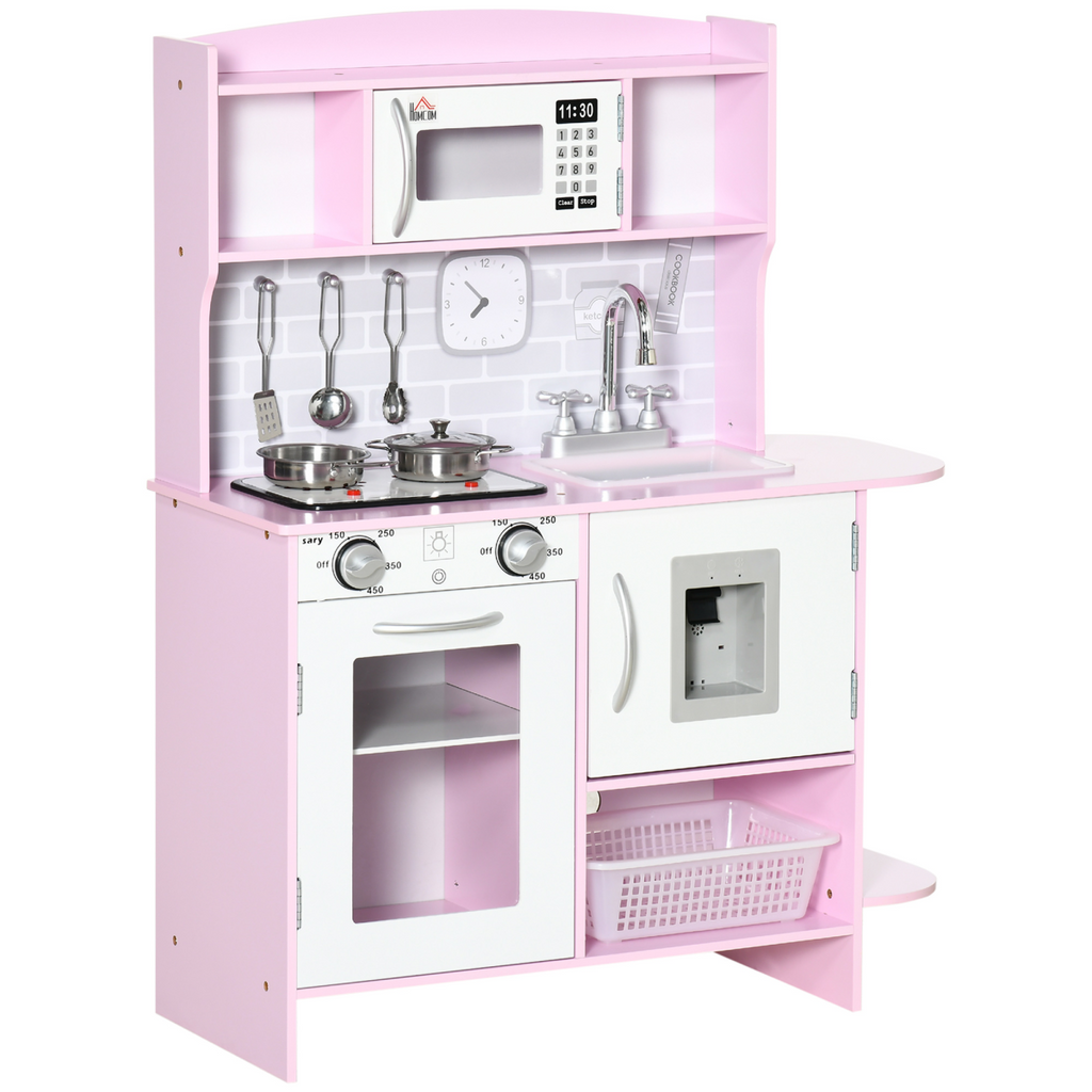Kitchen Set for Kids W/ Lights Sounds, Microwave, Sink, for Aged 3-6 HOMCOM