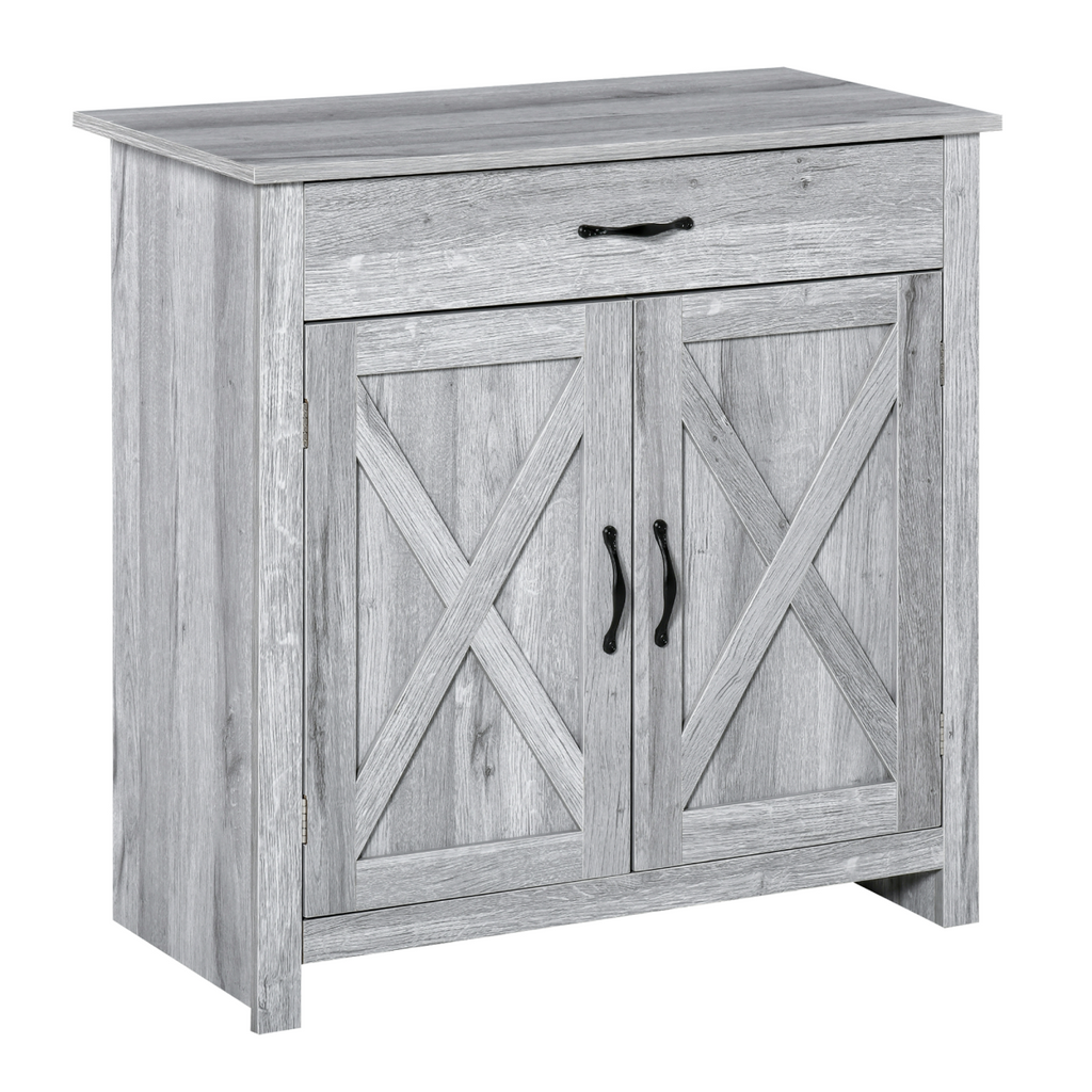 Farmhouse Barn Door Sideboard Buffet Storage Cabinet Coffee Bar Grey Grain
