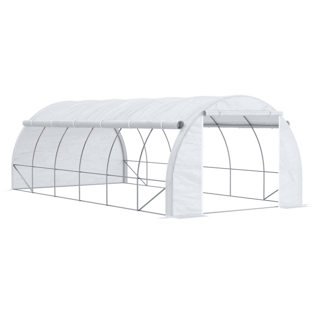 6 x 3 x 2 m Polytunnel Greenhouse Pollytunnel Tent w/ Steel Frame White