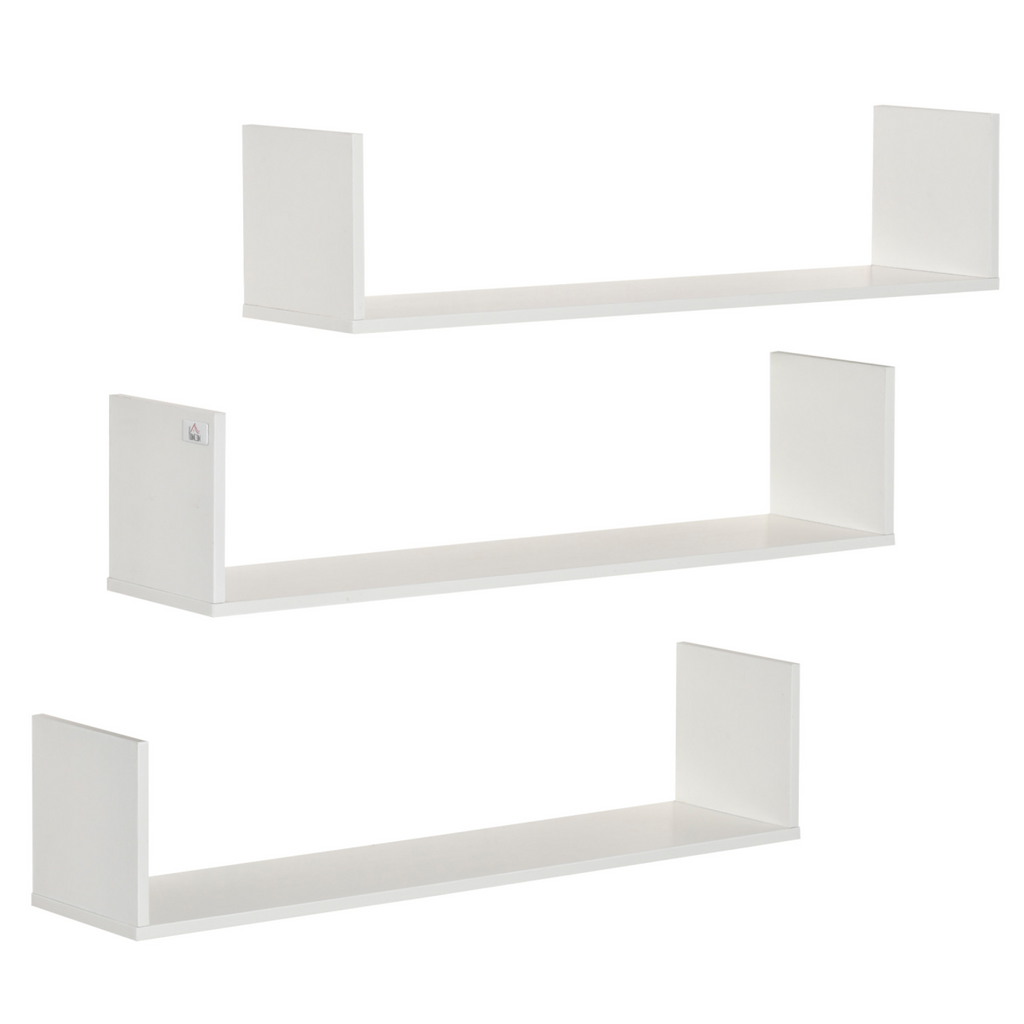 Set of 3 Wooden Floating Shelves Wall Mount CD DVD Display White HOMCOM