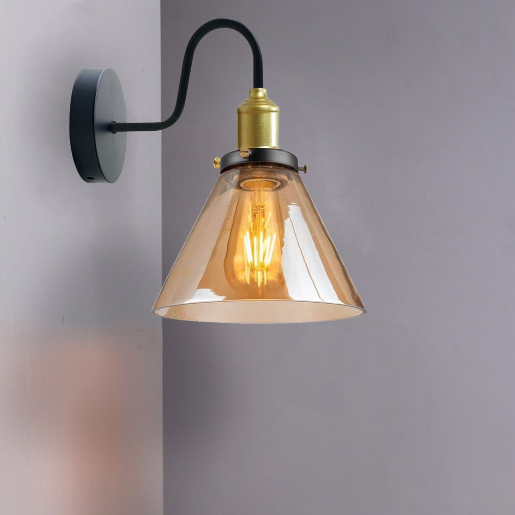 Industrial glass wall light Amber Glass cone replacement Lampshade ~1771