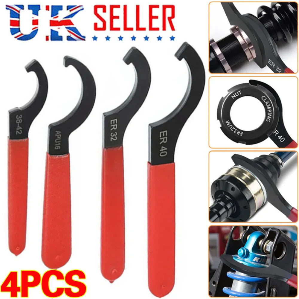 4PCS Coilover Wrench, Hook Wrenches Tools Set Shock Spanner Wrench Set C-Shape