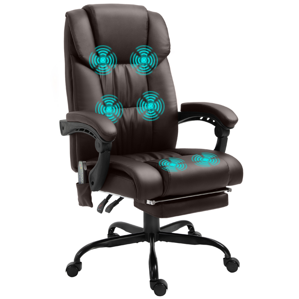 PU Leather Massage Office Chair with 6 Vibration Points Adjustable Height Brown
